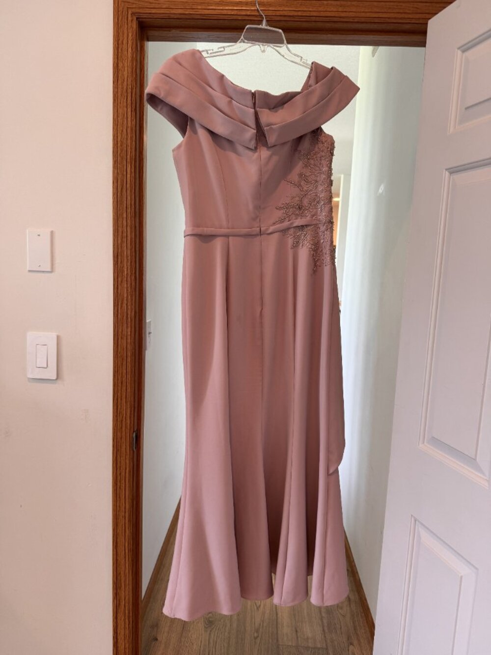 Montage by Mon Cheri Asymmetrical Neckline Ruffle Side Dress, size 14, Rose - Picture 9 of 15